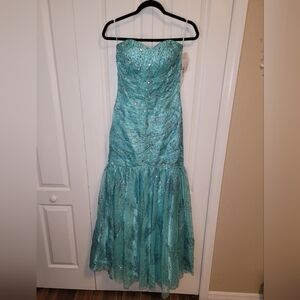 Elegant Strapless Aqua Gown